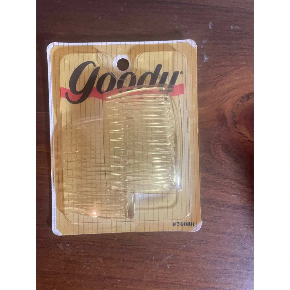 Vintage 1989 Goody Kant-Slip Side Combs Medium Amber Yellow 2pc Set 74080 USA